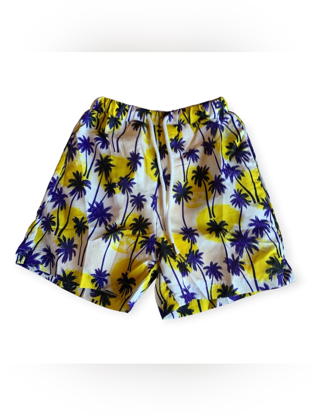 Kids Yellow & Purple Palm-Print Swim Trunks